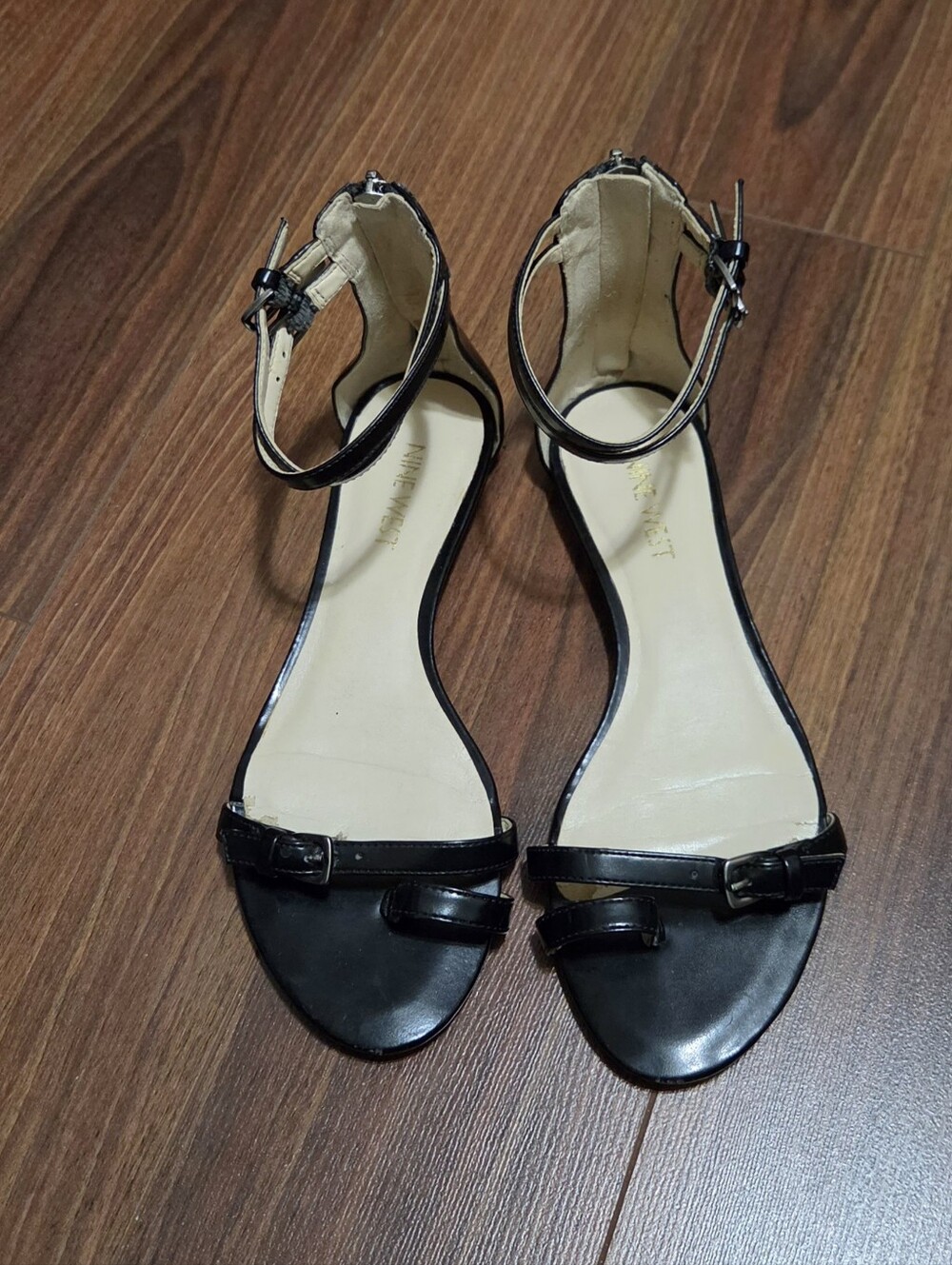 Nine West Black Ankle-Strap Sandals - Classic Patent Style | size 5.5